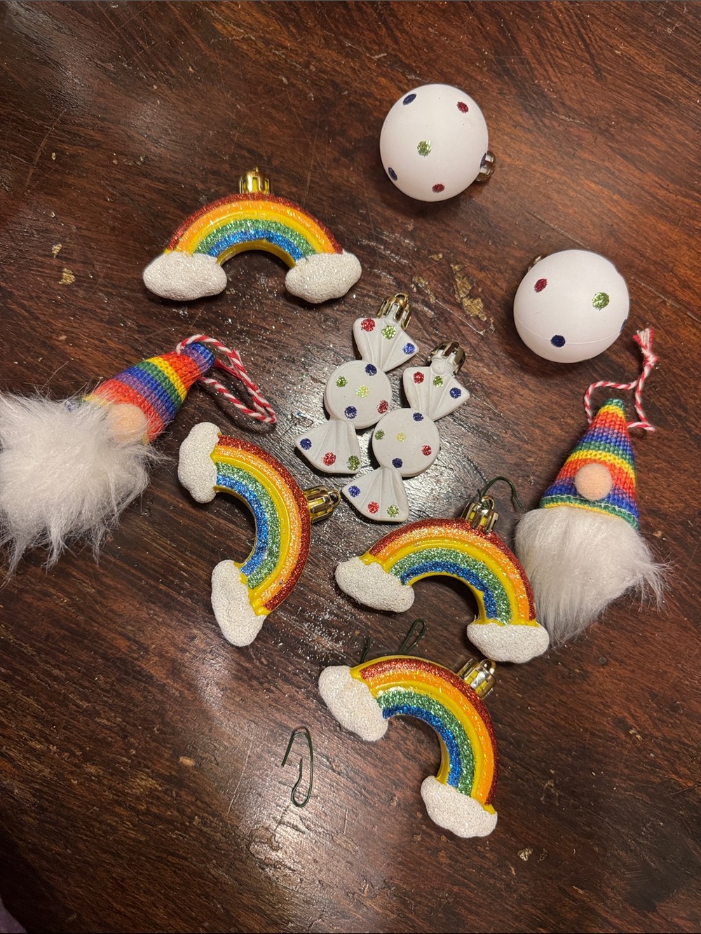 10 piece rainbow and gnomes Christmas Ornaments for small tree
